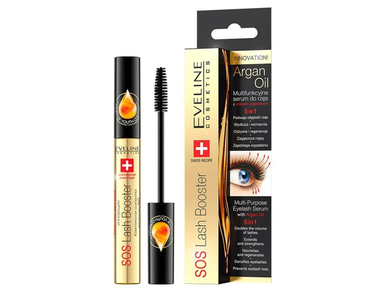 Eveline-Sos-Lash-booster-bellove.co.uk Eveline SOS Lash Booster Multifunctional Eyelash Serum with Argan Oil 5in1 10ml