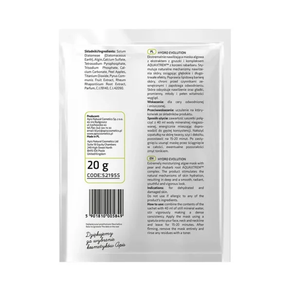 APIS Professional Hydro Evolution Extremely Moisturizing Algae Mask with Pear & Rhubarb AQUAXTREM™ 20g