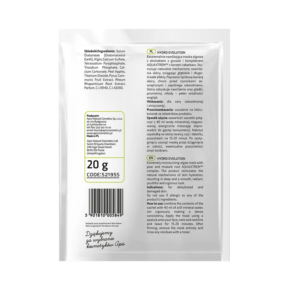 Apis Professional Hydro Evolution Extremely Moisturizing Algae Mask with Pear and Rhubarb AQUAXTREM™ 20g2 APIS Professional Hydro Evolution Extremely Moisturizing Algae Mask with Pear & Rhubarb AQUAXTREM™ 20g