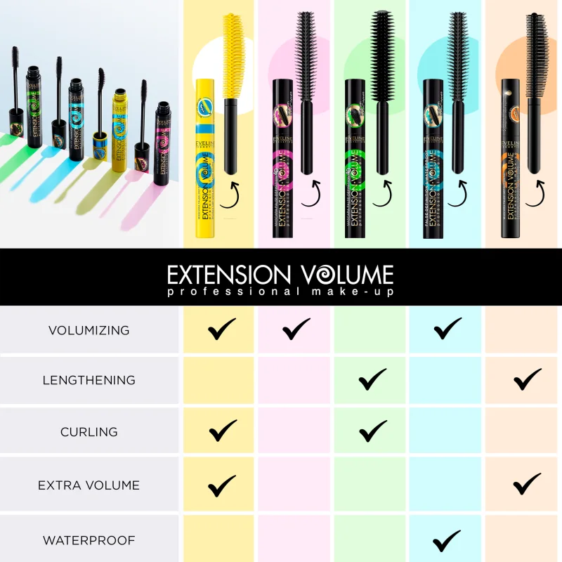 Eveline Extension Volume Push Up Volume & Curl Mascara4 10ml EVELINE - Extension Volume Push Up Volume & Curl Mascara 10ml