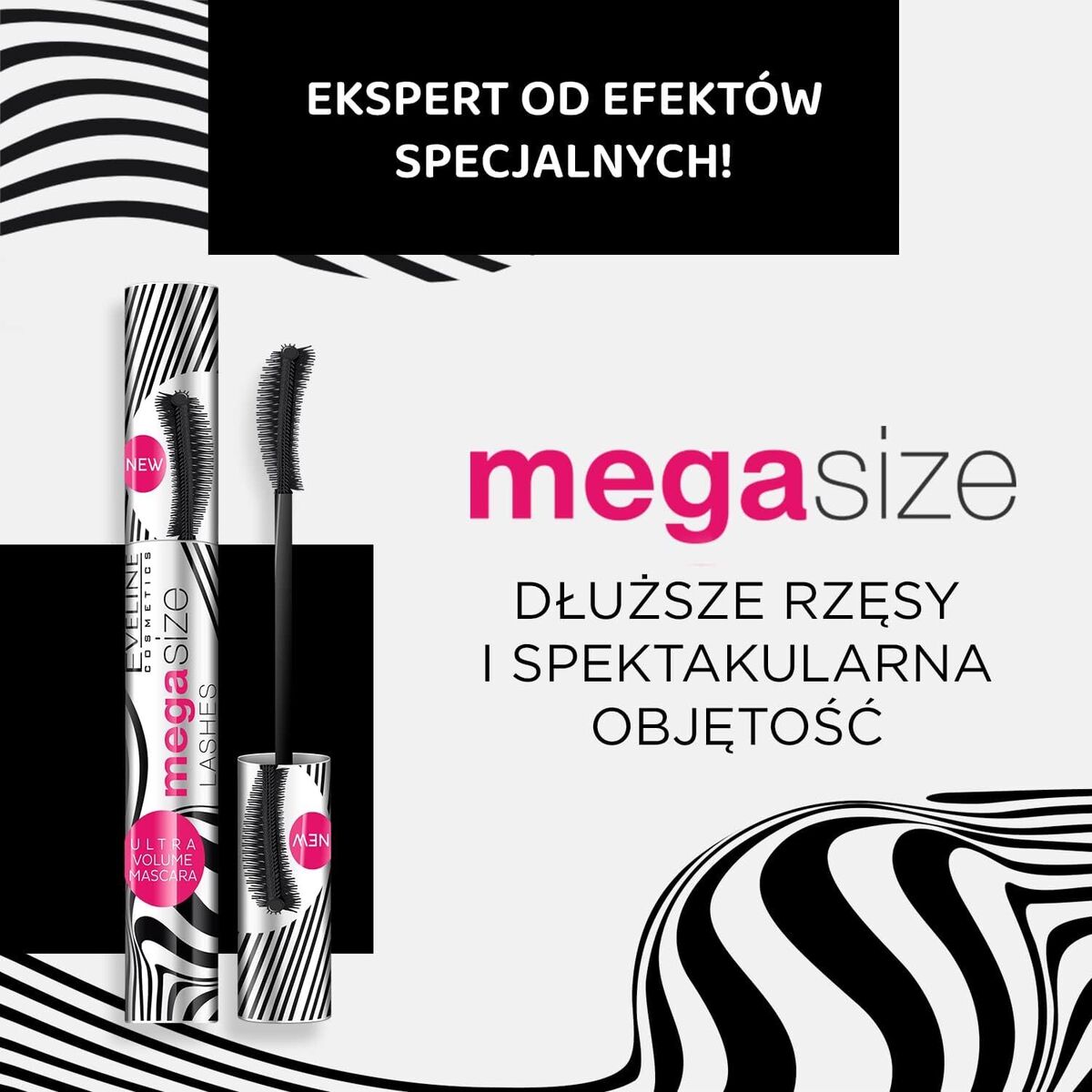Eveline Mega Size Lashes Thickening and Lengthening Mascara3 10ml EVELINE - Mega Size Lashes Thickening and Lengthening Mascara 10ml
