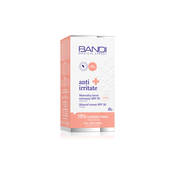 5901138902301_NX30_MINERALNY KREM OCHRONNY SPF 30 TONUJACY_BOX_1_600X600PX_20250613 BANDI Anti Irritate - Mineral cream SPF 30 tinted